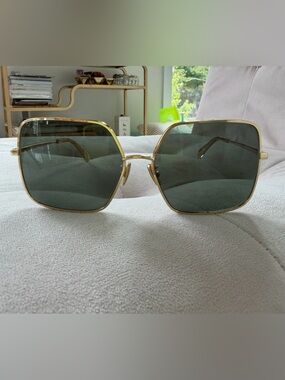 Celiné Ladies CL 40078U Square Gold Frame Sunglasses with Dark Green Lenses 🕶️